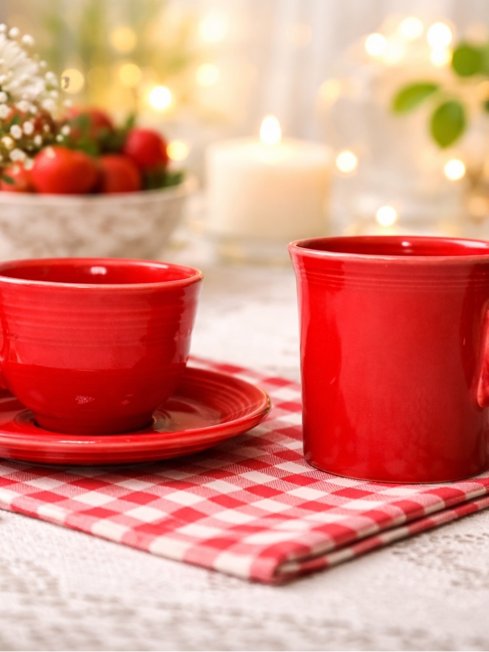 Fiestaware Scarlet Tea Cup, Saucer and Mug Pair—-His and Hers set ❤️